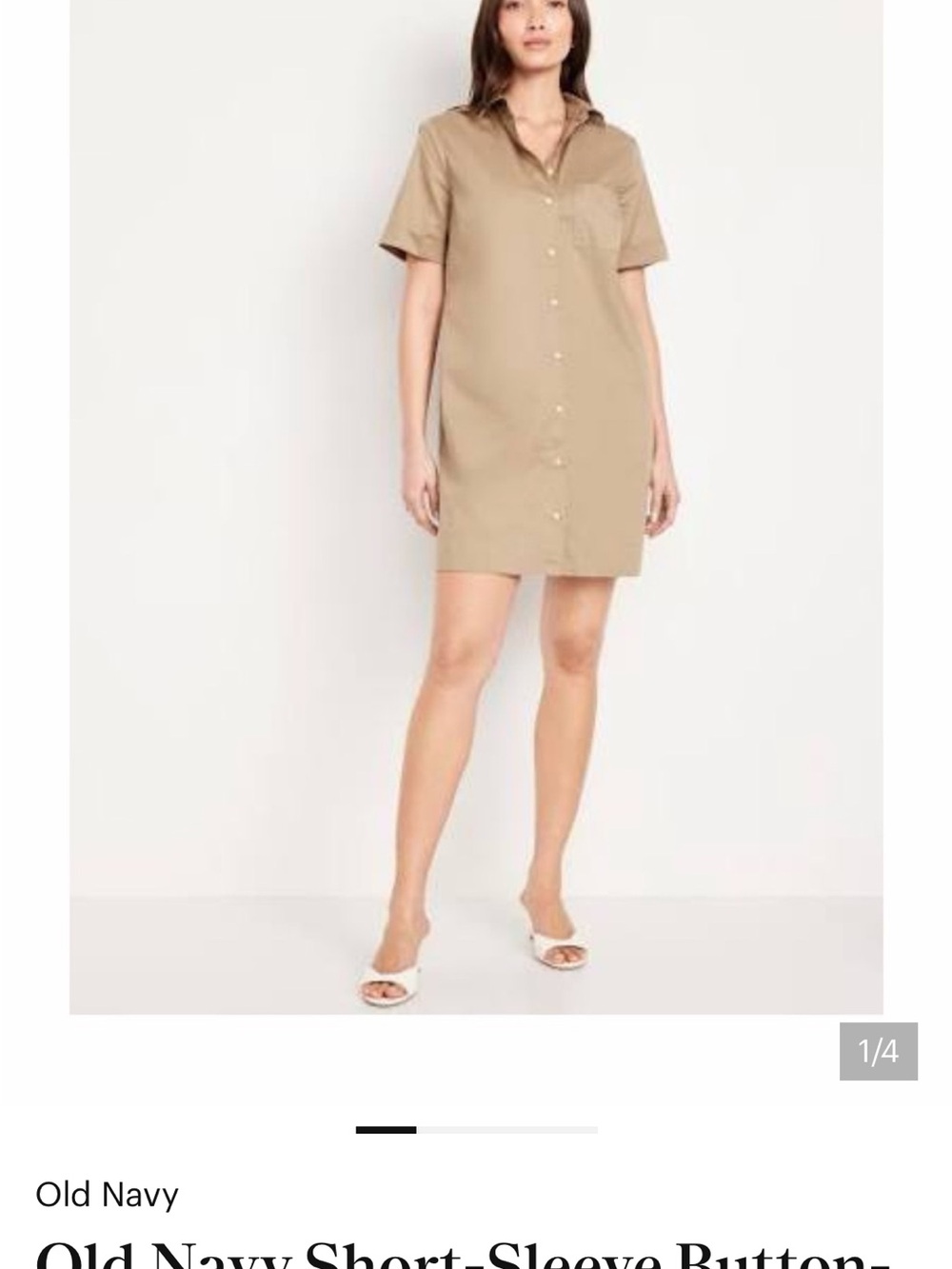 Old Navy Short-Sleeve Button-Front Shirt Dress in Tan